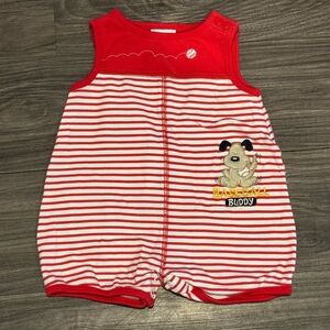Vintage Okie Dokie Baby Bodysuit 6M Red White Striped Baseball Buddy Romper